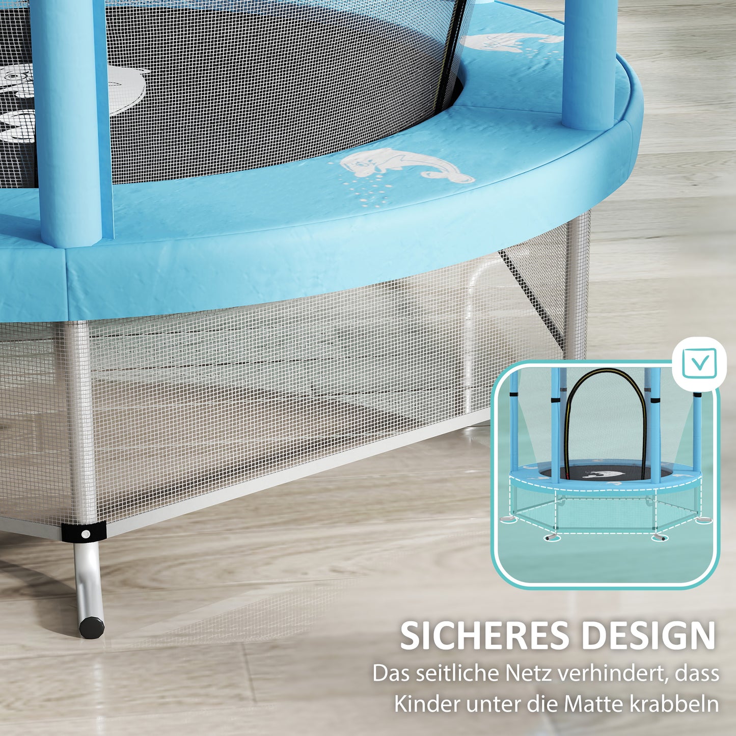 AIYAPLAY Kindertrampolin mit Sicherheitsnetz, für den Innen- und Außenbereich, 3-6 Jahre, Hellblau