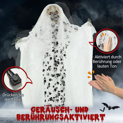 Outsunny Halloween-Dekoration Geisterbraut, Schreie &amp; Augenleuchten, bewegungsaktiviert, 170cm groß, Inomhus