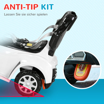 AIYAPLAY 2-in-1 Rutschauto, abnehmbares Verdeck, Lichter, Musik, Hupe, Kunststoff und Metall, 96 x 39 x 90 cm, Weiß/Schwarz