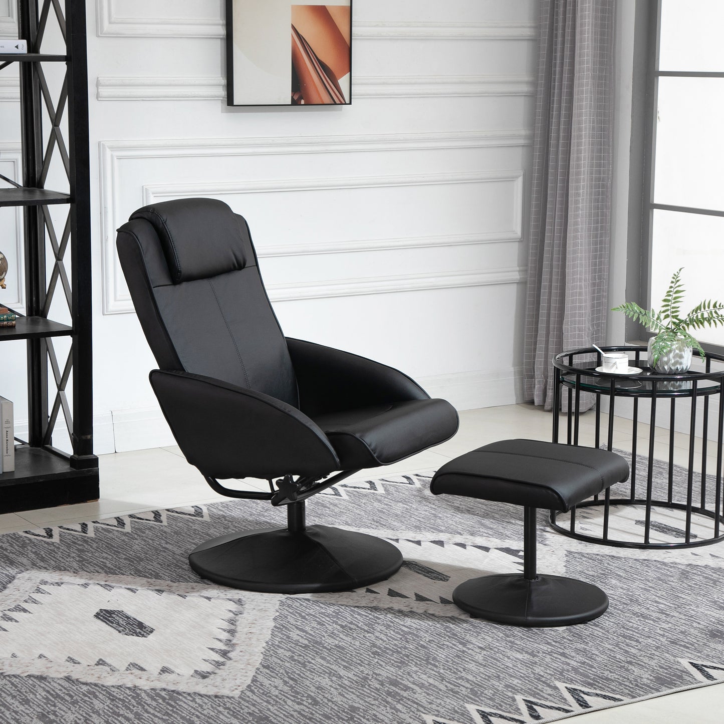 HOMCOM Relaxsessel mit Fußhocker, Kunstleder-Bezug, neigbar, ergonomisches Design, Schwarz