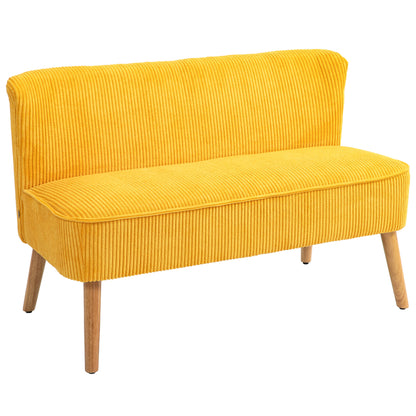 HOMCOM Zweisitzer-Sofa, elegantes Skandi Design, massiver Holzrahmen, bis 150 kg, 117 x 56,5 x 77 cm, Gelb