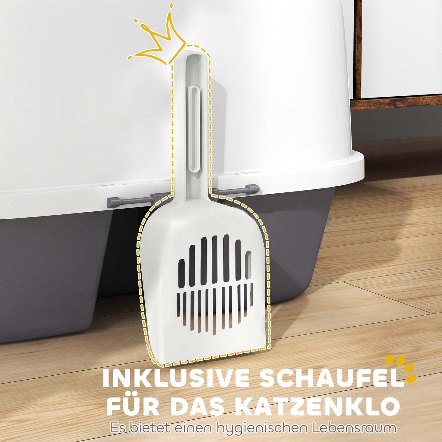 PawHut Katzentoilette, Katzenklo mit Deckel und Schaufel, leicht zu reinigen, verschließbar, Weiß