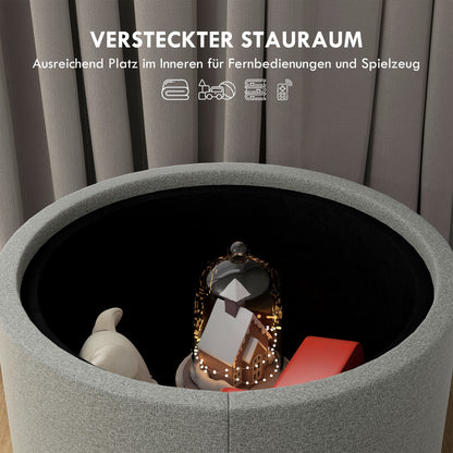 HOMCOM Hocker Polsterhocker, Leinen, versteckter Stauraum, umkehrbarer Deckel, 5 6cm x 56 cm x 42 cm, Grau + Natur