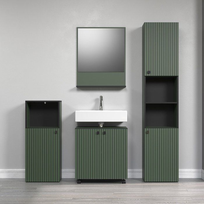 Bathroom column - Sage green and black decor - L40 x H186 x D31cm - PURE BLISS