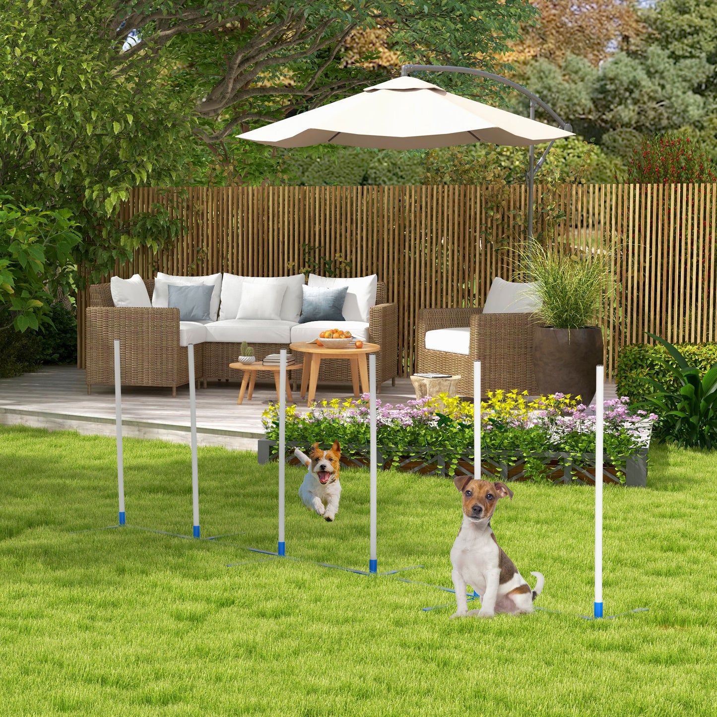 PawHut Agility Set Hunde 6-teiliges Agility-Ausrüstung för Hundetraining klappbar Steckhürdenset med 6 Slalomstangen Tragetasche Trainingszubehör Koordinationsträning Agilityset för Spiele Training