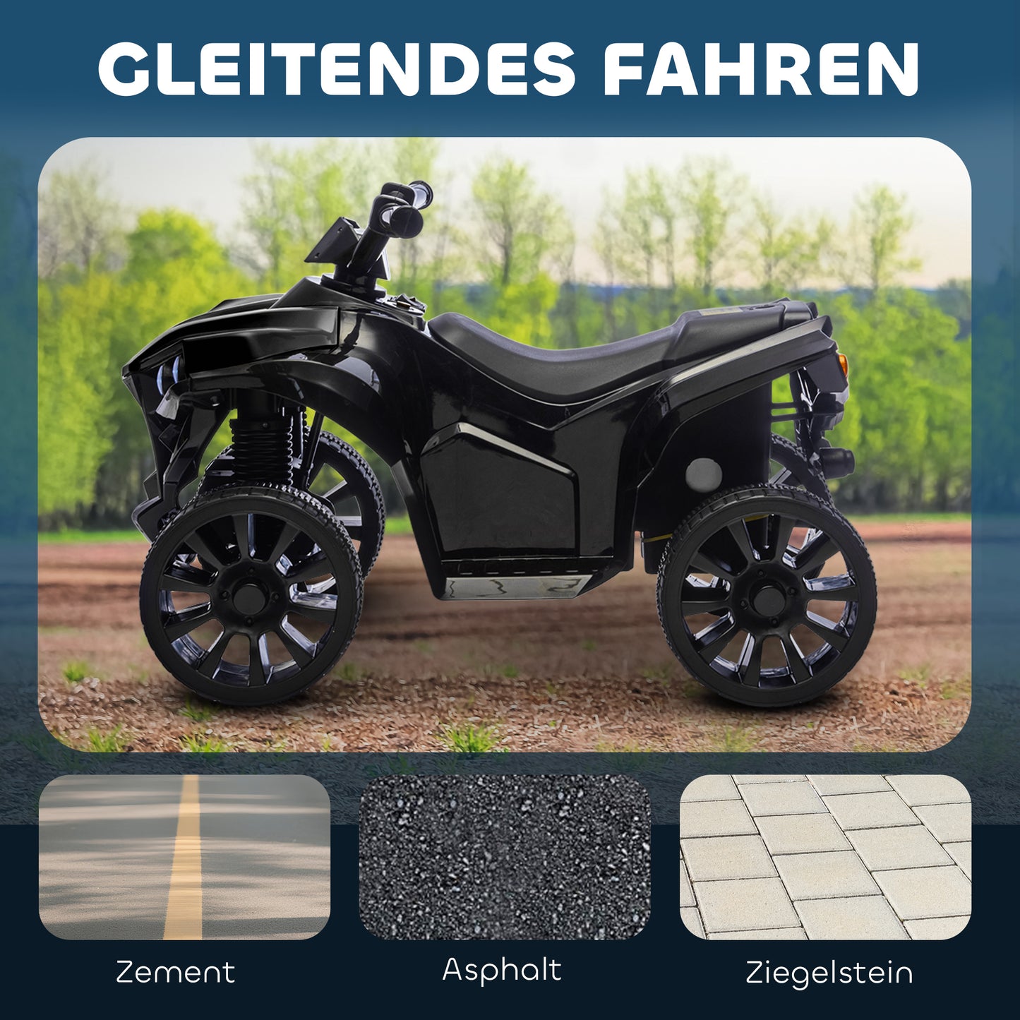 AIYAPLAY Kinder Quad Elektro 6V Kinderquad mit Vorwärts-, Rückwärtsfunktion, Musik, LED-Scheinwerfer Schwarz