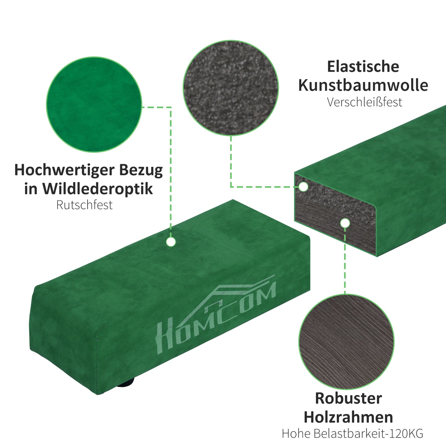 HOMCOM Faltbarer Schwebebalken, rutschfest, Wildlederbezug, robustes Holz, 210 x 10 x 6,5 cm, Blau