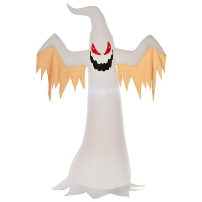 HOMCOM Halloween aufblasbares Gespenst 2,4 m Dekoration mit LEDs IP44 Selbstaufblasender Polyester Weiß + Rot 150 x 80 x 240 cm