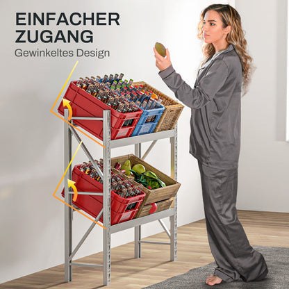 HOMCOM Getränkekistenregal, bis 6 Kisten, höhenverstellbar, Stahlrahmen, 110x30x110 cm, Weiß