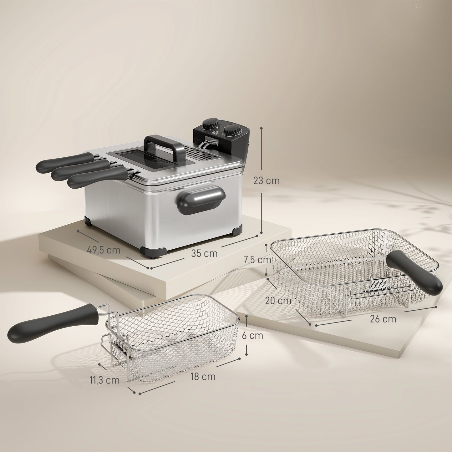 HOMCOM Fritteuse, 5 L Ölkapazität, Timer, Sichtfenster, 2000W Leistung, Silberfarben