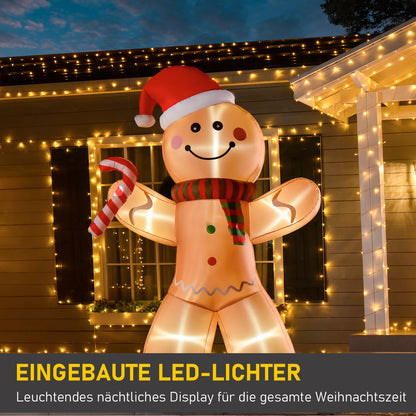 HOMCOM Selbstaufblasender Lebkuchenmann, inkl. Gebläse, Weihnachtsdekoration 2,4 m med LED-Lichtern