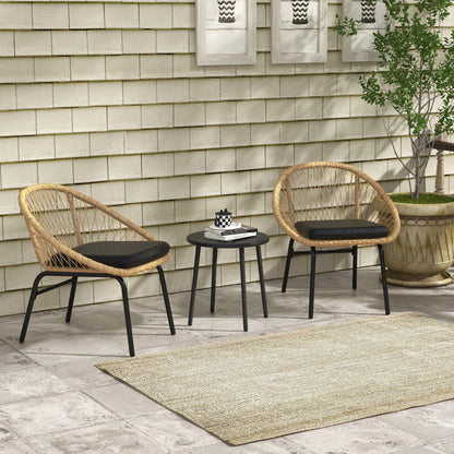 Outsunny Rattan Terrassengarnitur, Gartenmöbel-Set, 2 Sessel &amp; Tisch, Gelb