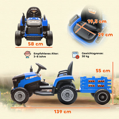 AIYAPLAY Elektrischer Kindertraktor, Aufsitz-Traktor mit Fernbedienung, Soft-Start, für Kinder im Alter von 3-8 Jahren, Blau