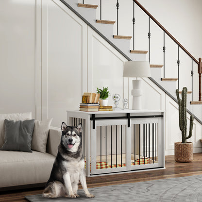 PawHut Hundebox mit Schiebetür, Belüftung, Spanplatte och Stahl, 98 x 58 x 61 cm, Valnusse