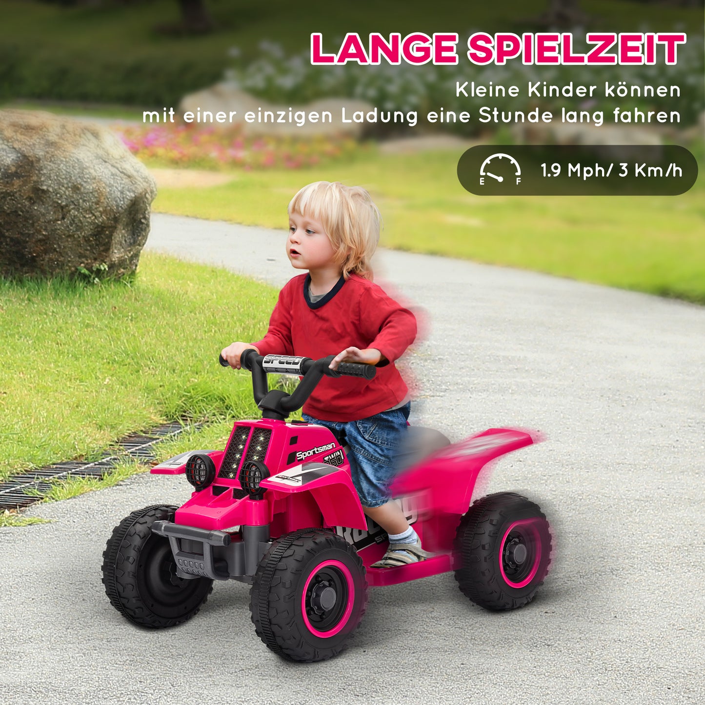 AIYAPLAY Elektrisches Quad Bike für Kinder, batteriebetrieben, fährt vorwärts und rückwärts, LED-Lichter, 18-36 Monate, Rosa