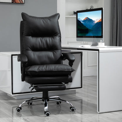 Vinsetto Bürostuhl Ergonomischer Schreibtischstuhl mit Armlehne, Fußstütze, Höhenverstellbarer Drehstuhl aus Kunstleder, Gepolstert Computerstuhl, Schwarz