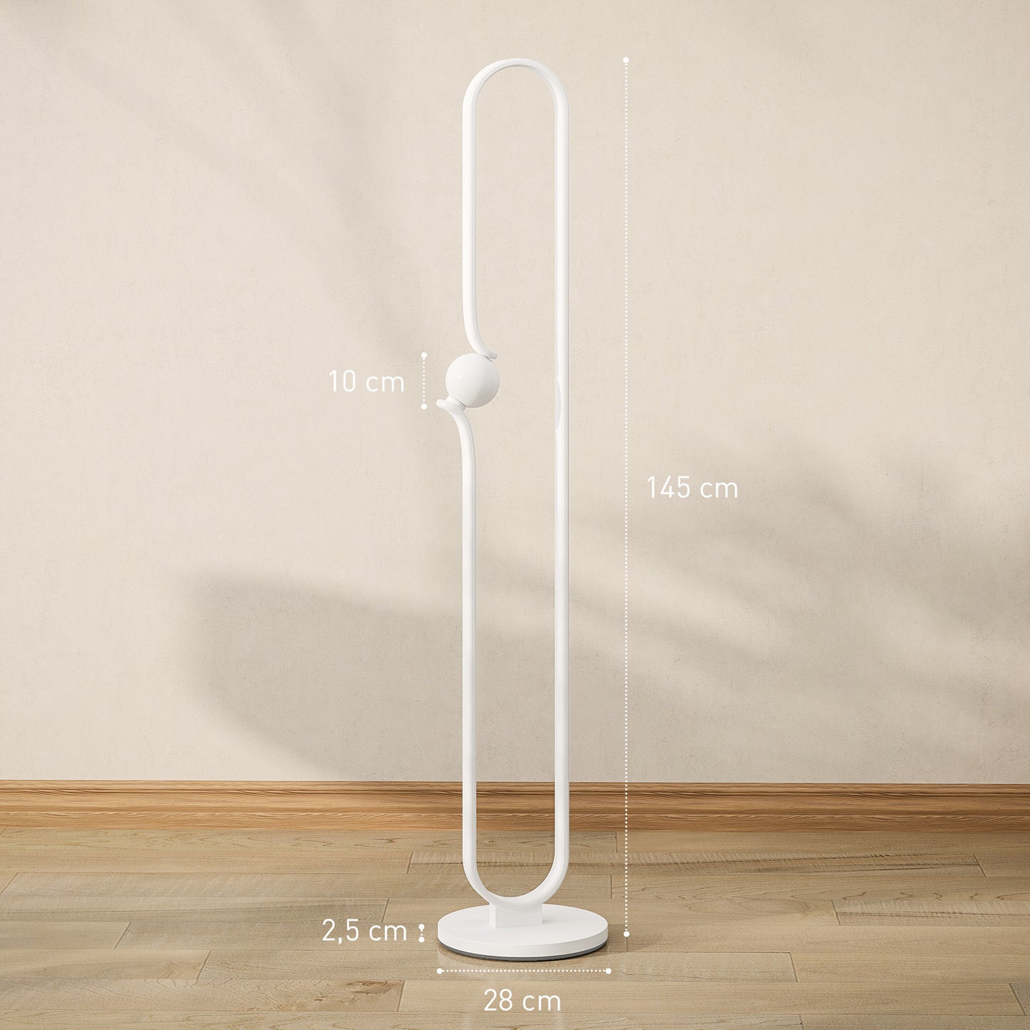 HOMCOM LED-Bodenlampe, Musiknoten-Design, Glasschirm, Metall, Kunststoff, Weiß