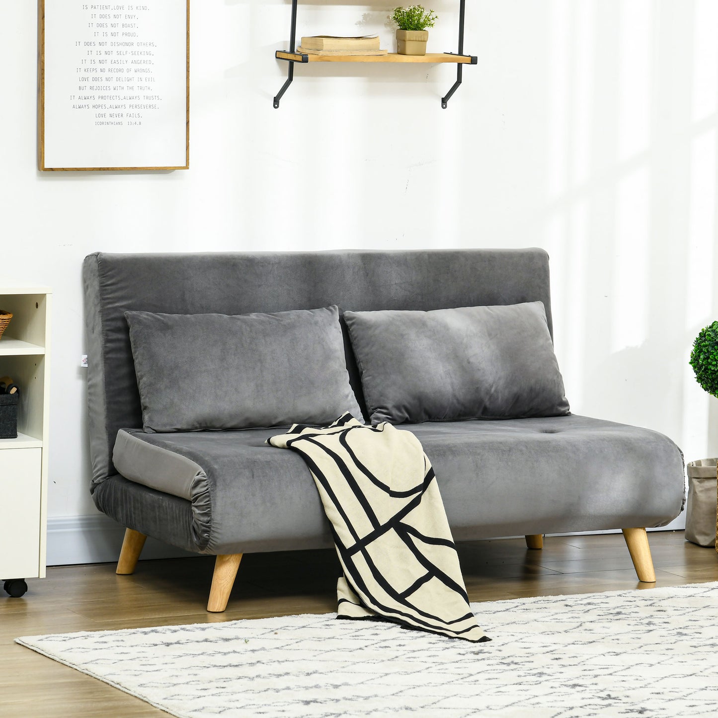 HOMCOM Schlafsofa Relaxsofa Sofa Couch, inkl. 2 Kissen, Samtoptik, 130 x 78 x 79 cm, Grau