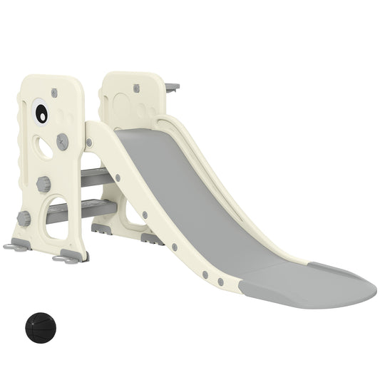 AIYAPLAY 3-in-1-Kinderrutsche mit Klettergerüst, Basketballkorb Ball, faltbare Indoor-Kleinkindrutsche für Kinder 2–5 Jahren