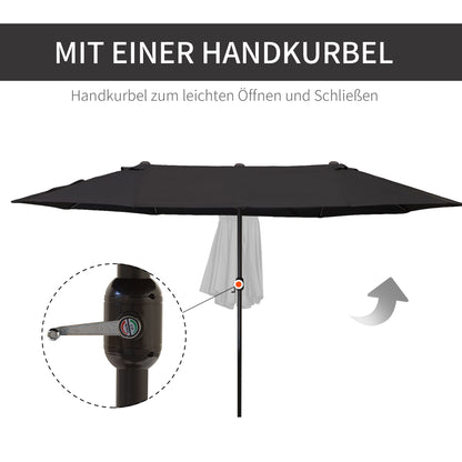 Outsunny Doppelsonnenschirm 455 x 270 cm Gartenschirm mit Handkurbel oval stabil Metallstange Marktschirm Doppelsonnenschirm Terrassenschirm Sonnenschutz für Strand Balkon Terrasse Garten Schwarz