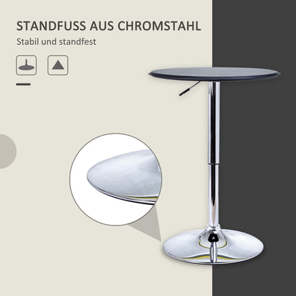 HOMCOM Bartisch, höhenverstellbar, Kunstlederbezug, Vintage-Design, Schwarz + Silber