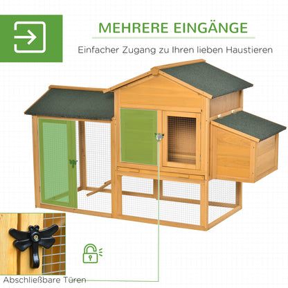 PawHut Zwerghühnerstall mit Freilauf und Brutkasten Wetterbeständig versiongeltes Tannenholz, Asphaltdach Natur + Grün