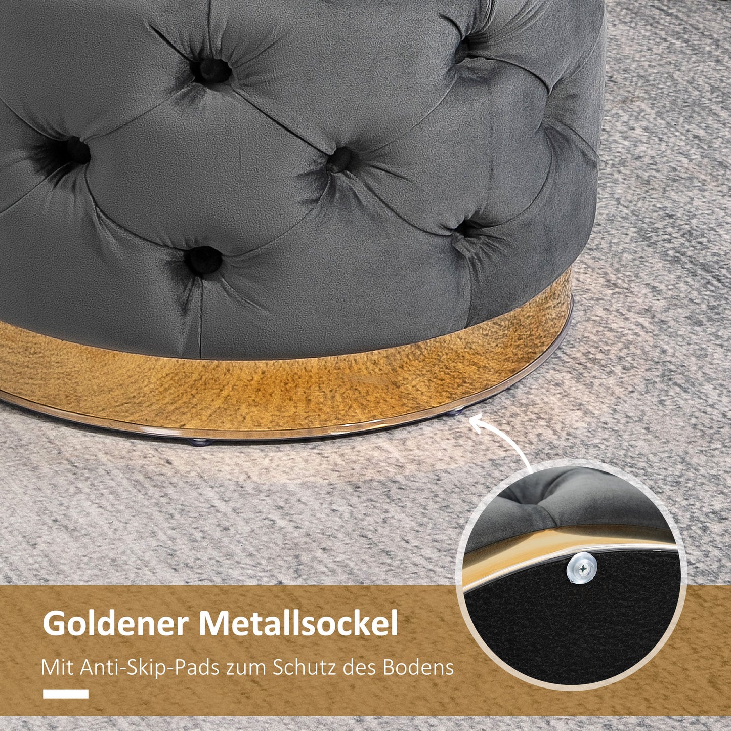 HOMCOM Vintage Hocker, Sitzhocker Truhenbank Fußbank Fußhocker mit Stauraum, Polsterhocker, Metall, Schaumstoff, Kohlegrau, 55 x 55 x 42 cm