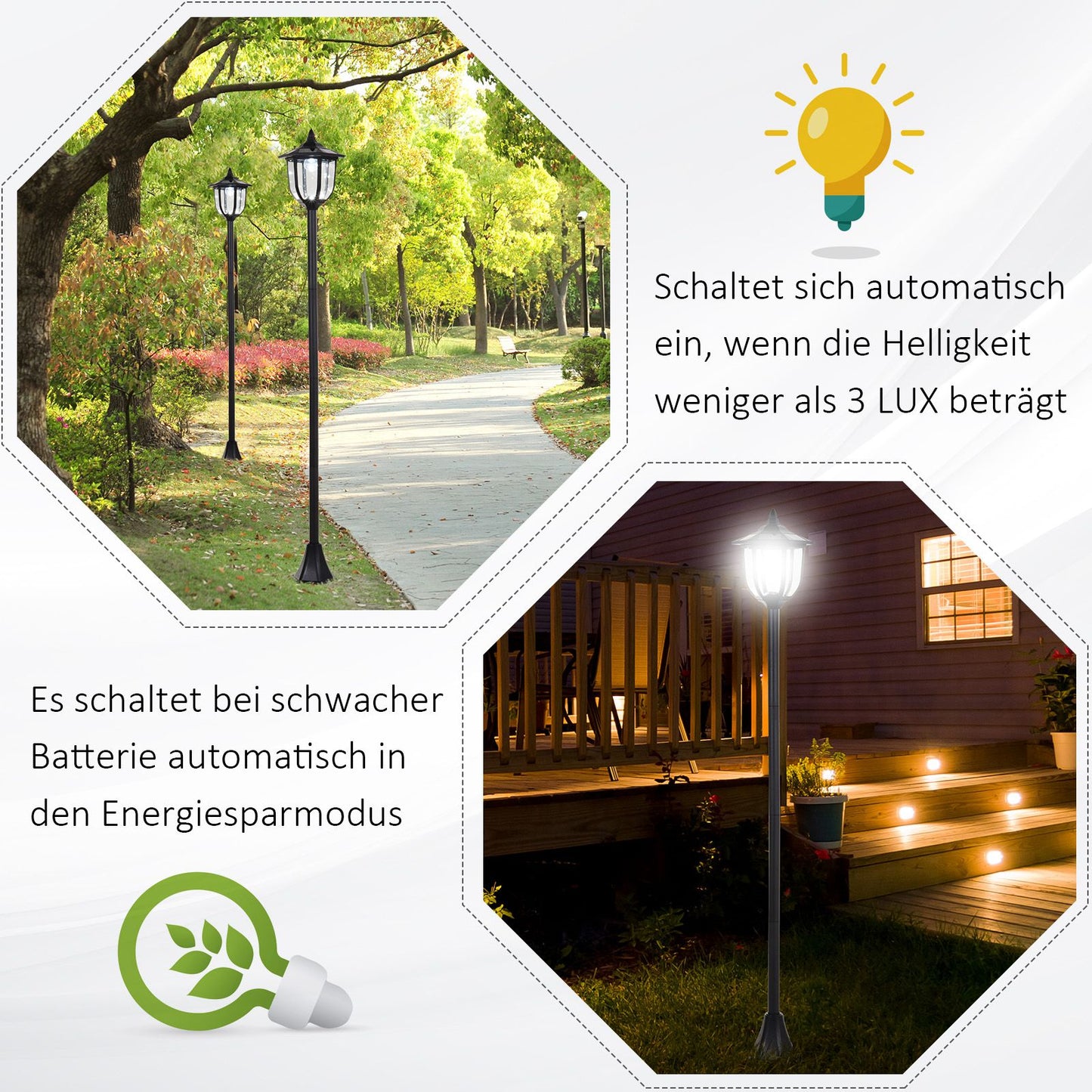 Outsunny Solar LED Gartenlaterne, Laterne aus Kunststoff, Außenleuchte für Innen and Außen 177 cm hoch, Gartenleuchte, 30/60 Lumen, für Garten Balkon Deko Schwarz