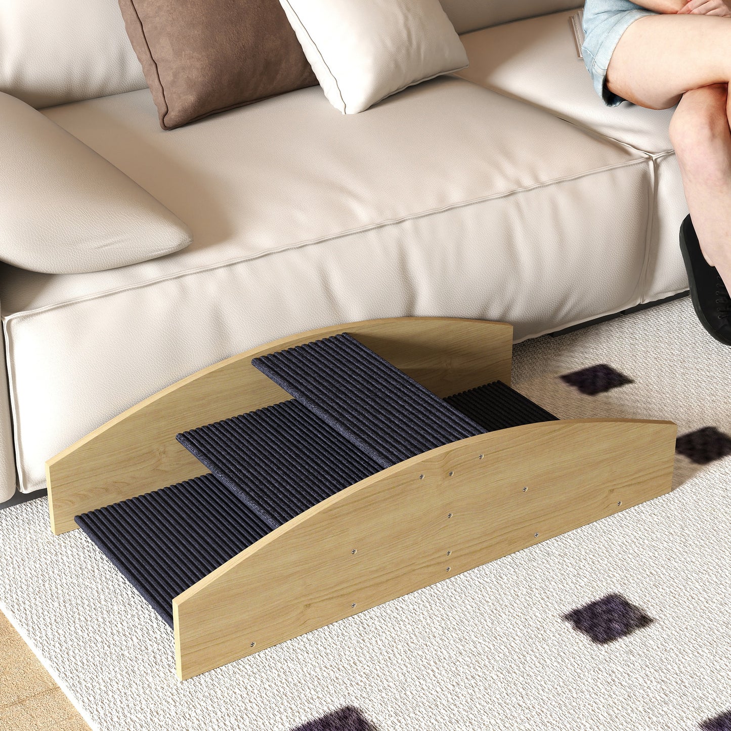 PawHut Agility Hundeschaukel, 2-in-1 Wippe und Treppe, rutschfest, Tanneholz, 80 x 39,5 cm