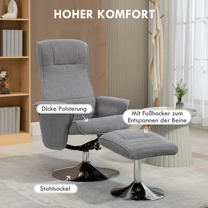 HOMCOM Relaxsessel mit Hocker, drehbar, neigbare Rückenlehne, bis 150 kg, 69 x 71 x 104 cm, Grau