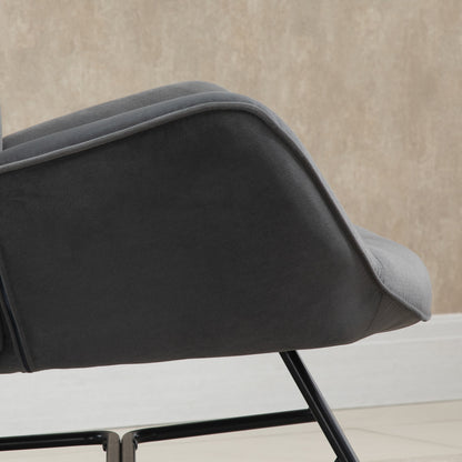 HOMCOM Schaukelstuhl mit Steppung, Holzkufen, Samtoptik, bis 150 kg, Dunkelgrau