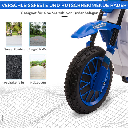 HOMCOM Kindermotorrad, Elektromotorrad, 45 Min Fahrzeit, mit Stützrädern, ab 3 Jahren, blau+weiß, 106,5 x 51,5 x 68cm