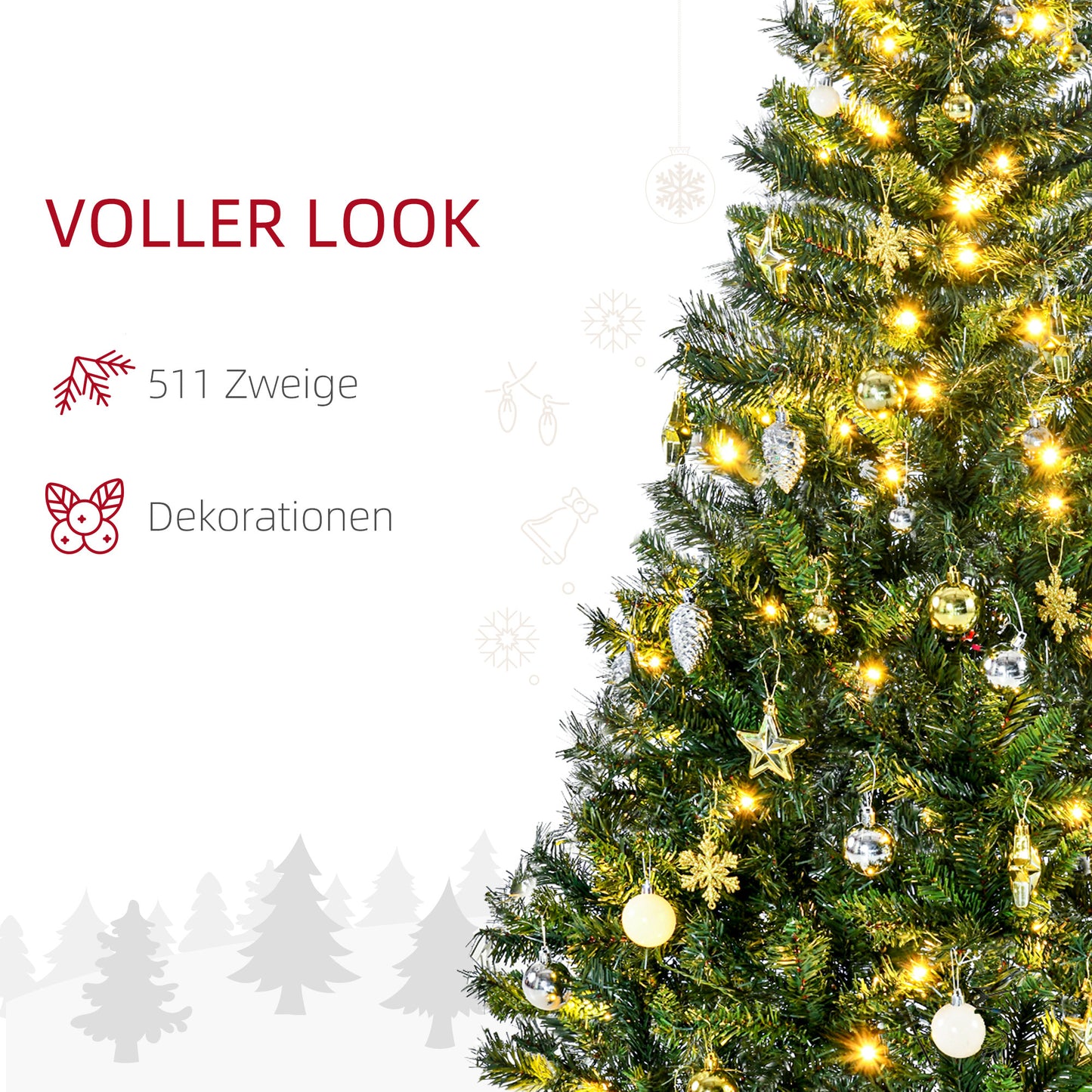 HOMCOM Weihnachtsbaum Christbaum künstlicher Weihnachtsbaum, inkl. Schmuck 95 cm x 95 cm x 150 cm, Grün