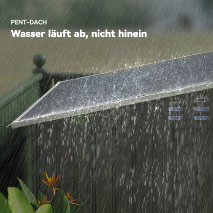 Outsunny Gartenschuppen, Geräteschuppen mit Fenstern, Lüftungsöffnungen, Schiebetür, wasserdichter Stahl, wetterfest, Dunkelgrau