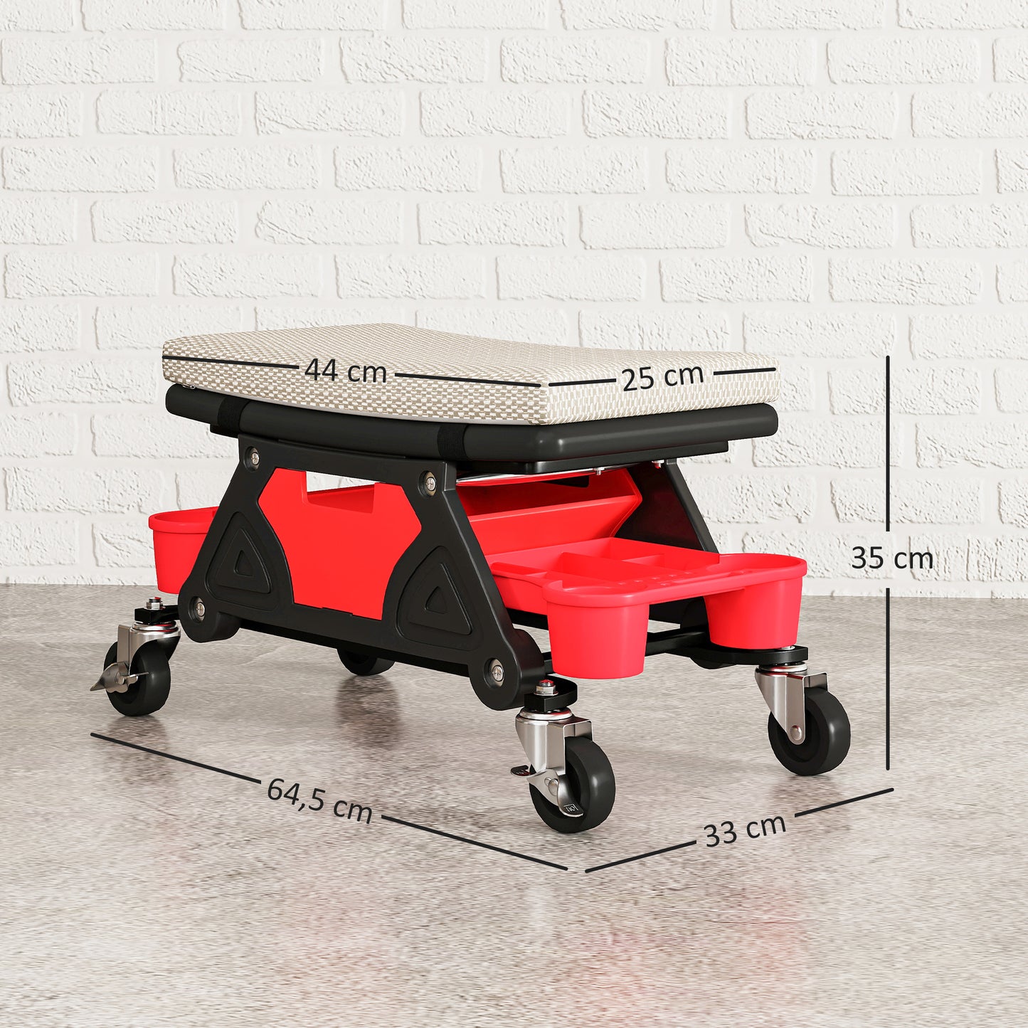 HOMCOM Werkstatthocker mit Rollen Ablagefläche 35cm hoch Rollhocker bis 135 kg belastbar Grau