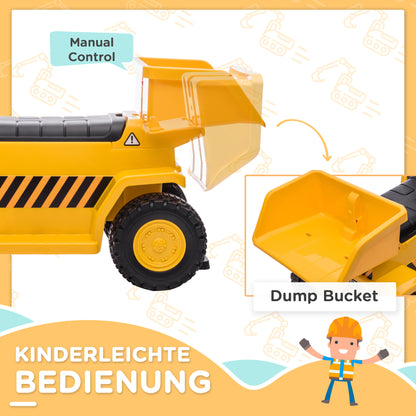 HOMCOM Elektro-Kipplaster für Kinder, kippbare Ladefläche, max. 3 km/h, Scheinwerfer, Hupe, gelb, 74,5 x 36 x 43,5 cm