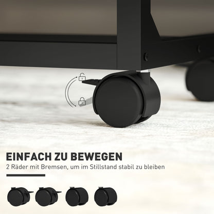 HOMCOM Beistelltisch, Schreibtisch, Nachttisch, höhenverstellbar, 4 Rollen, Metallrahmen