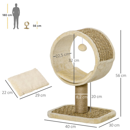 PawHut Katzenkratzbaum Klein Katzenbaum für eine einzelne Katze Katzen-Spiel-Stamm Katzenspielzeug Kletterbaum Jute Khaki+Hellbraun 40 x 30 x 56 cm