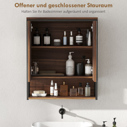 HOMCOM Hängender Spiegelschrank für Badezimmer, Badschrank aus MDF, Spanplatte, Braun