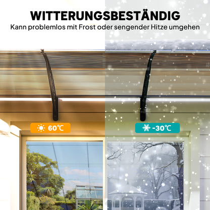 Outsunny Vordach für Haustür/Fenster, wetterfest, Braun, Aluminium/Polykarbonat, 303x96x27cm, Schwarz