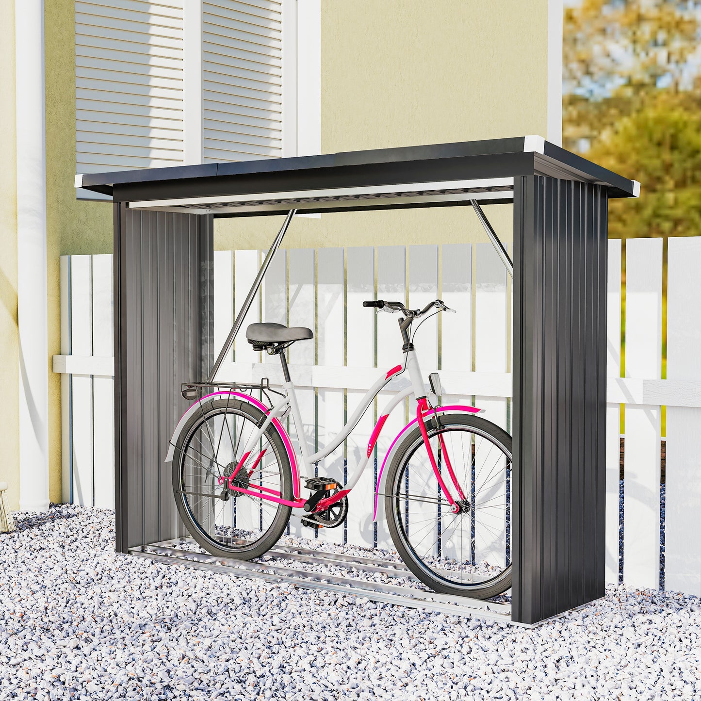 Outsunny Brennholzschuppen, Feuerholzunterstand, Stahl, erhöhter Boden, Schrägdach, 213 x 66,5 x 150 cm, Dunkelgrau