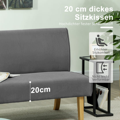 HOMCOM Zweisitzer-Sofa mit Cord-Bezug, dicker Polsterung und soliden Holzbeinen für Wohnzimmer, Schlafzimmer, Büro, Grau