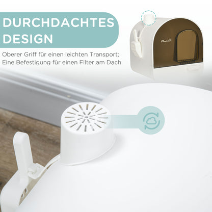 PawHut Katzentoillete mit Filter, 1 Ersatzfilter, 1 Bodenmatte, 43 cm x 44 cm x 47 cm, Schwarz + Weiß