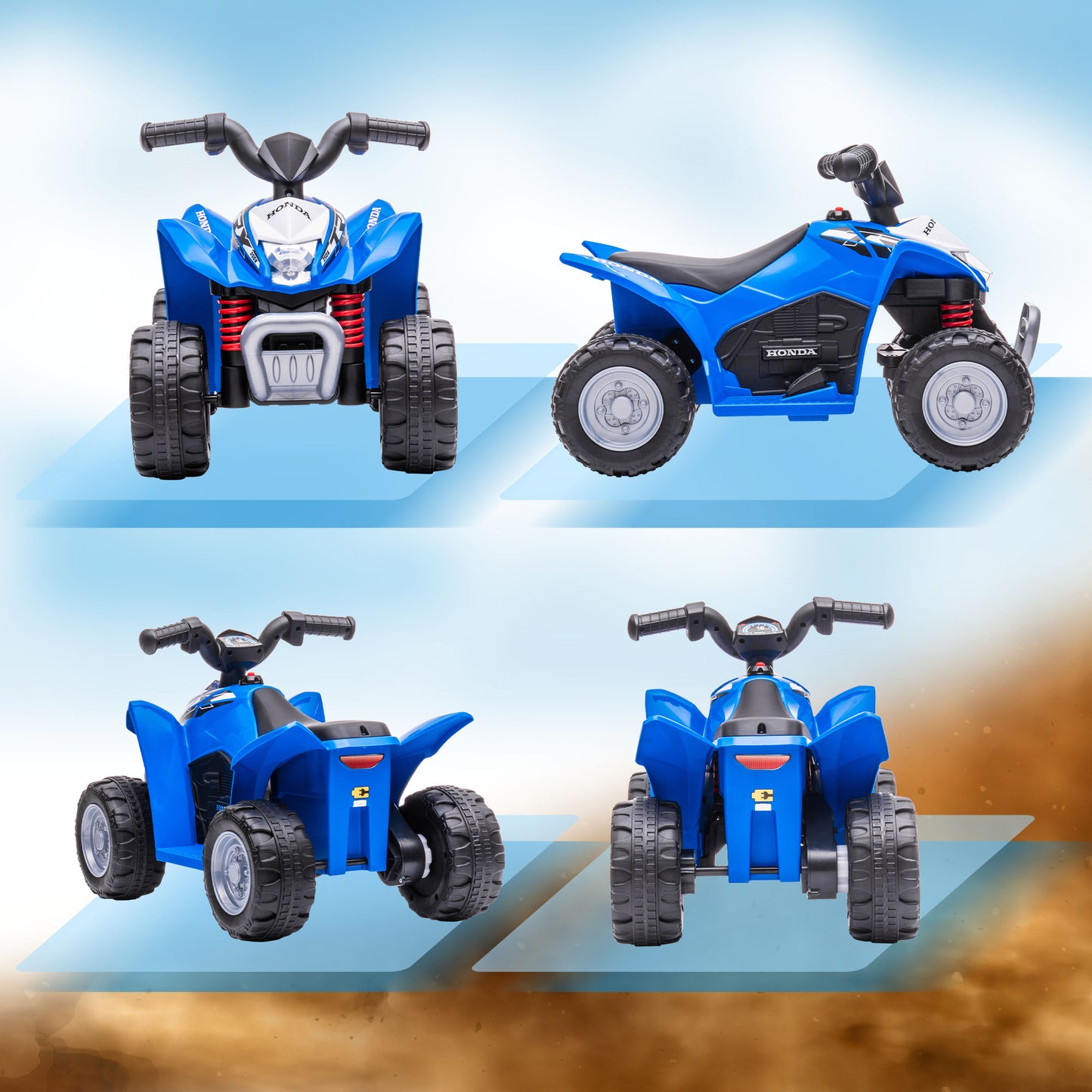AIYAPLAY Elektro-Kinderquad, LED-Licht, Hupe, breite Reifen, bequemer Sitz, rutschfeste Griffe, Blau