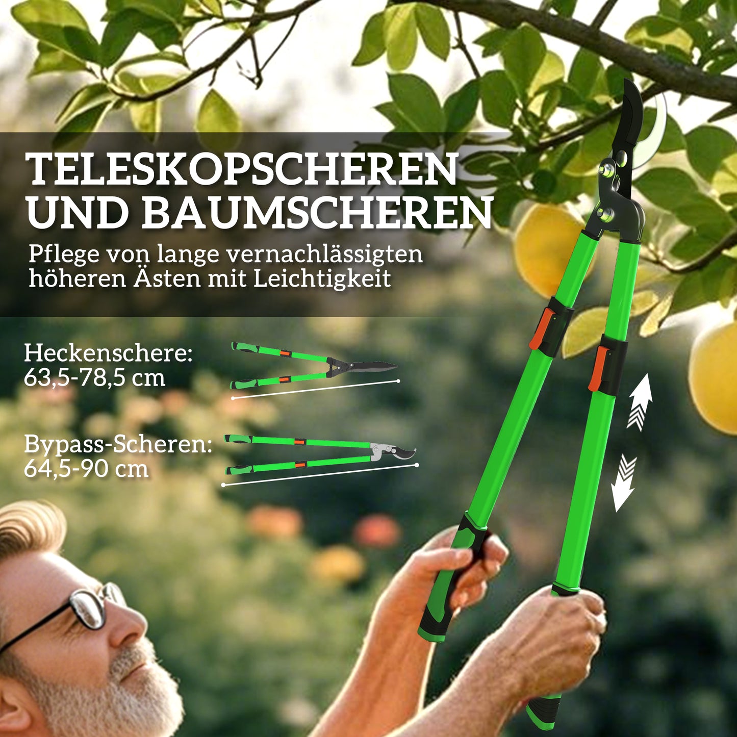Outsunny Heckenschere Set 2-teilig Gartenschere Messerlänge 90 cm Astschere mit Metallklingen, ausziehbarer Griff