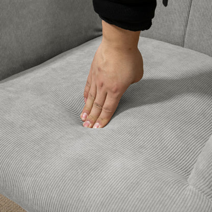 HOMCOM Akzentsessel mit Hocker, Relaxsessel in Cord-Optik, Armlehnstuhl mit Holzbeinen, für Wohnzimmer, Grau