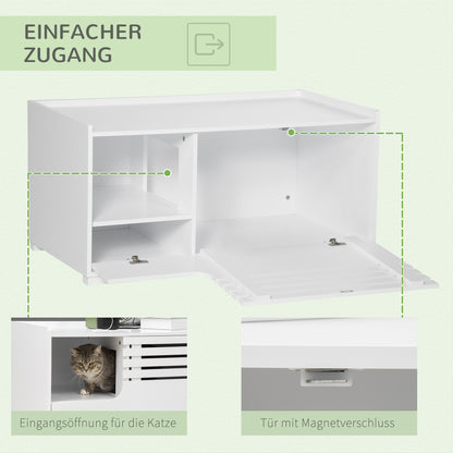 PawHut Katzenschrank mit 2 Regalen 2-in-1 Design Magnettür Weiß
