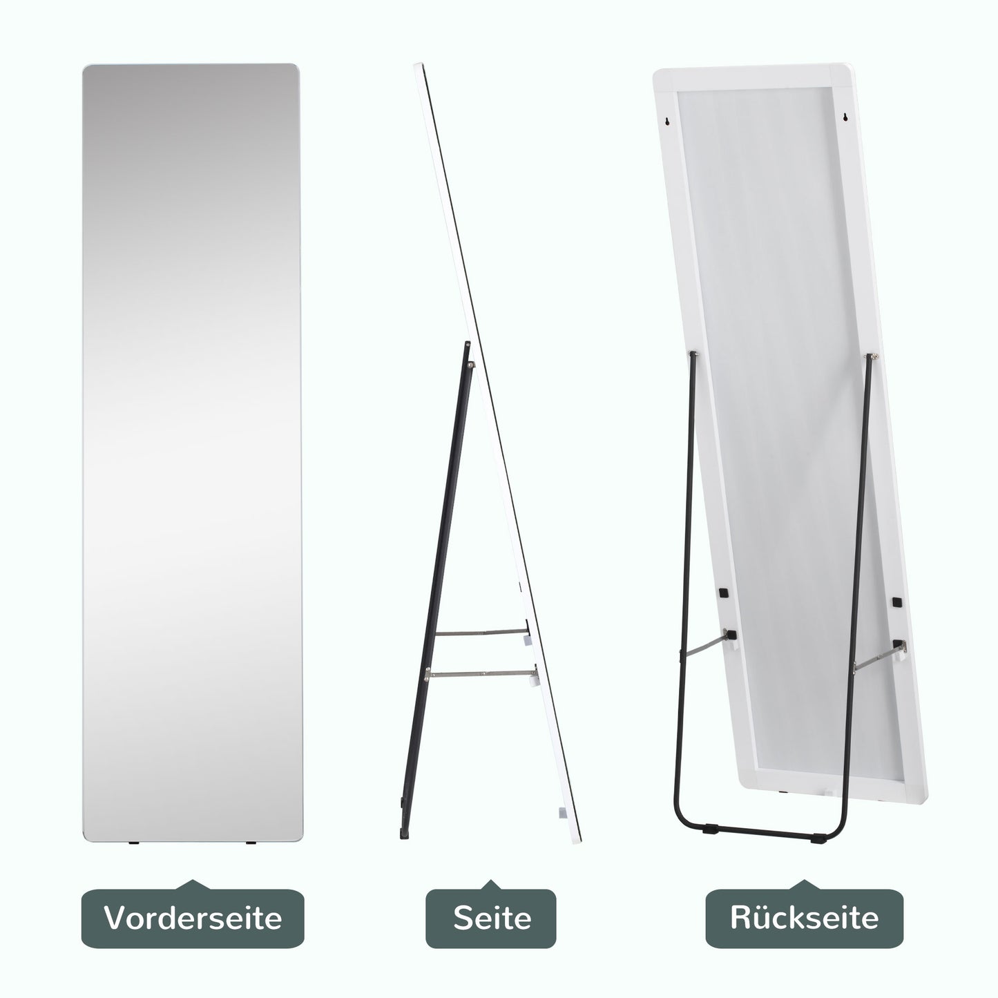 HOMCOM Standspiegel Wandspiegel Ganzkörperspiegel, Aluminium, 45 cm x 37 cm x 158,5 cm, Silber