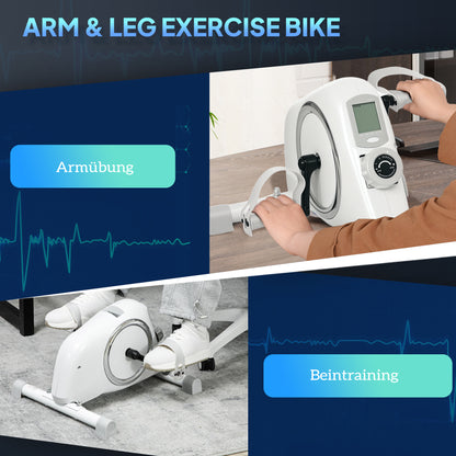 SPORTNOW Mini-Heimtrainer, Unter-dem-Schreibtisch-Fußpedale, Arm- und Beinübungen, 8 Widerstandsstufen, Stahl, Weiß