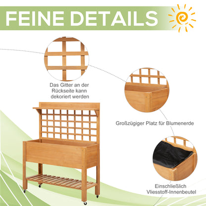 Outsunny Hochbeet Pflanztisch Blumentisch Arbeitstisch Gärtnertisch Gewächshaus Holzpflanztisch für Garten Balkon, 105 x 40 x 135 cm, Tanne, nicht gewebter Stoff, Braun